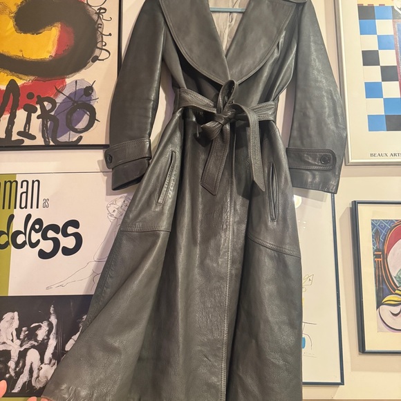 Vintage Gray Long Leather Trench Coat - women’s XS - Picture 1 of 16